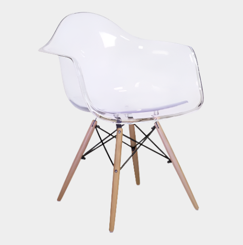 white bucket chairs with wooden legs