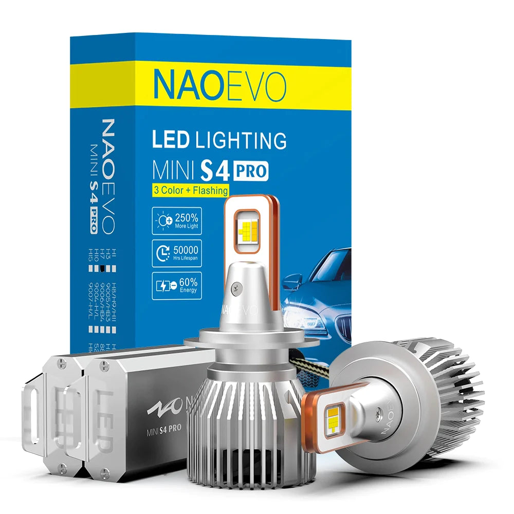 3 Colors H7 LED Bulb For Rainy Snowy | NAOEVO S4PRO | NAOEVO