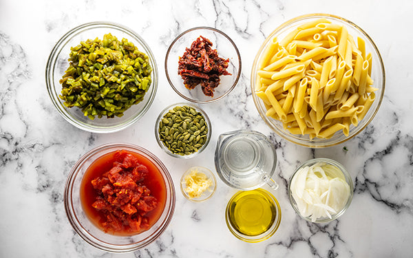 Ingredients for Roasted Hatch Pepper & Onion Pasta