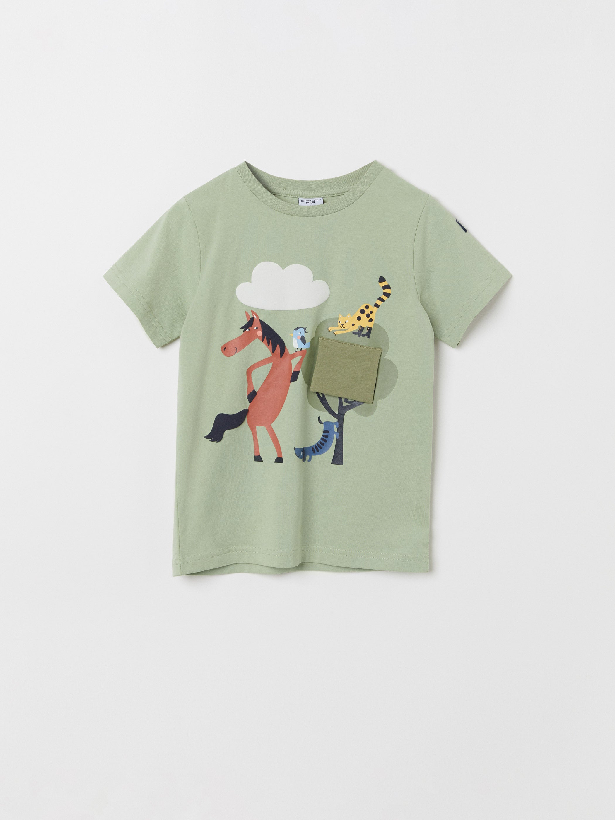 Animal Print Sage Green Kids T-Shirt | Polarn O. Pyret Ireland