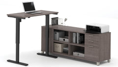 L-Shaped Standing Office Desk in Brown w/ Drawers & Shelves