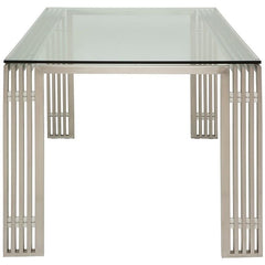 Glass-Top Desk w/ Brushed Steel Legs in Linear Design