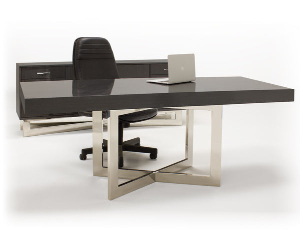 Sleek 75 Executive Office Desk In Glossy Gray Oak Finish 