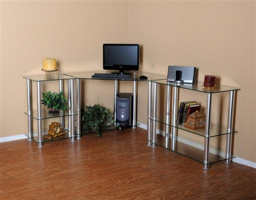 Modern L Shaped Glass Desk With Shelves Officedesk Com