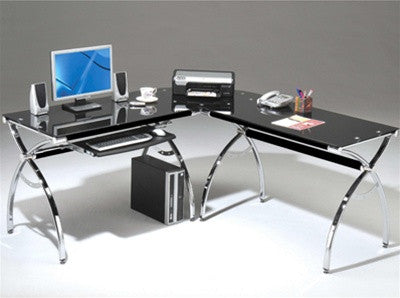Black Glass L Desk With Chrome Frame Officedesk Com