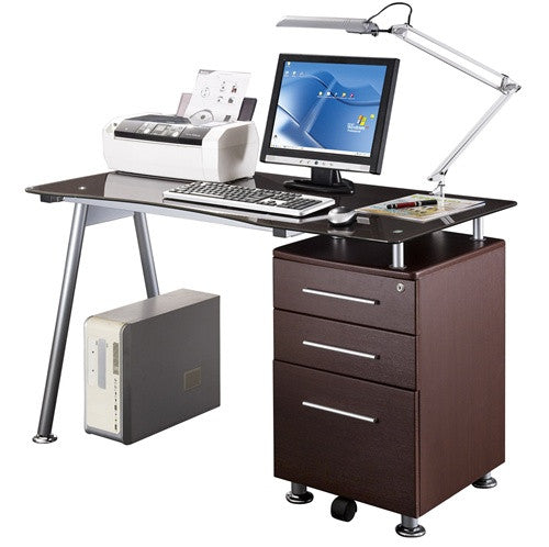 Techno Glass Top Workstation With Chocolate Side Cabinet