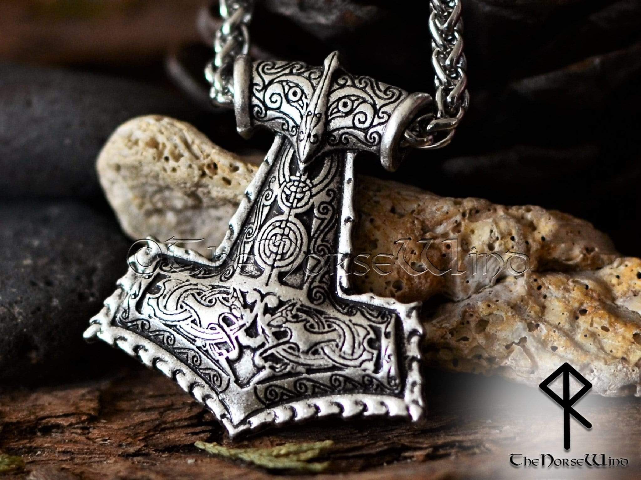 Viking Thor's Hammer Silver Mjolnir Amulet Celtic Chain Pendant Necklace