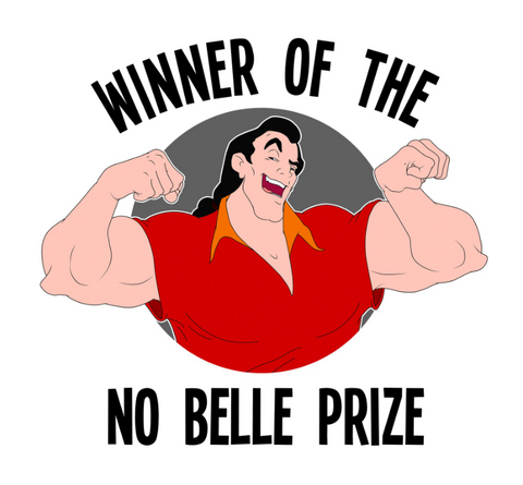 Gaston showing off his muscles with the text, "winner of the no belle prize"