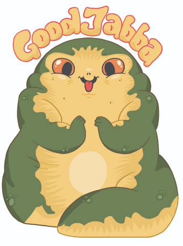 Cute cartoon Jabba with the text, "good jabba" 