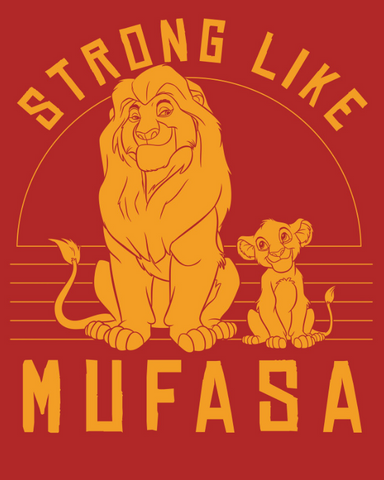 Mufasa and baby Simba sitting next to each other with text, "strong like Mufasa"