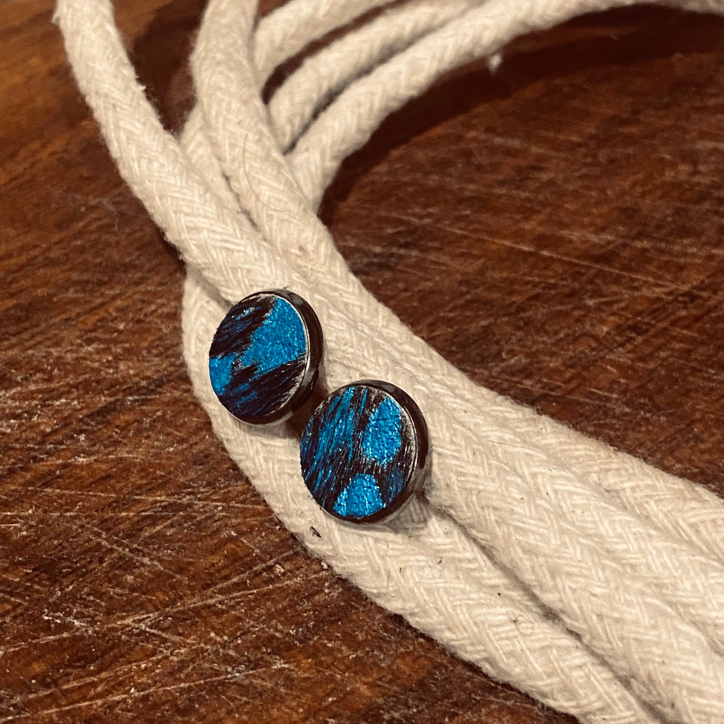 Cowhide Stud Earrings with Blue Metallic painted hide- #26