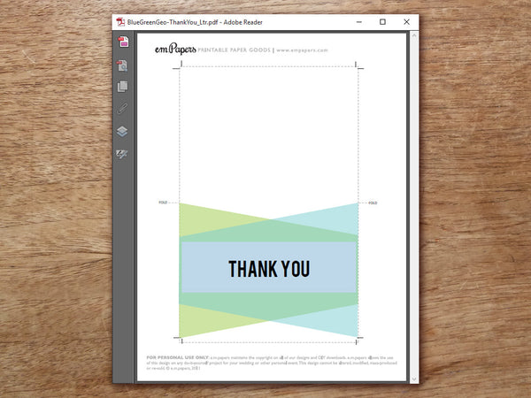 Printable Thank You Card - Blue Green Geometric