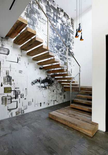 industrial style themed stair wall murals