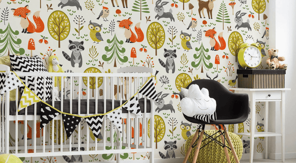 forest-animals-wall-mural nature wallpaper pattern