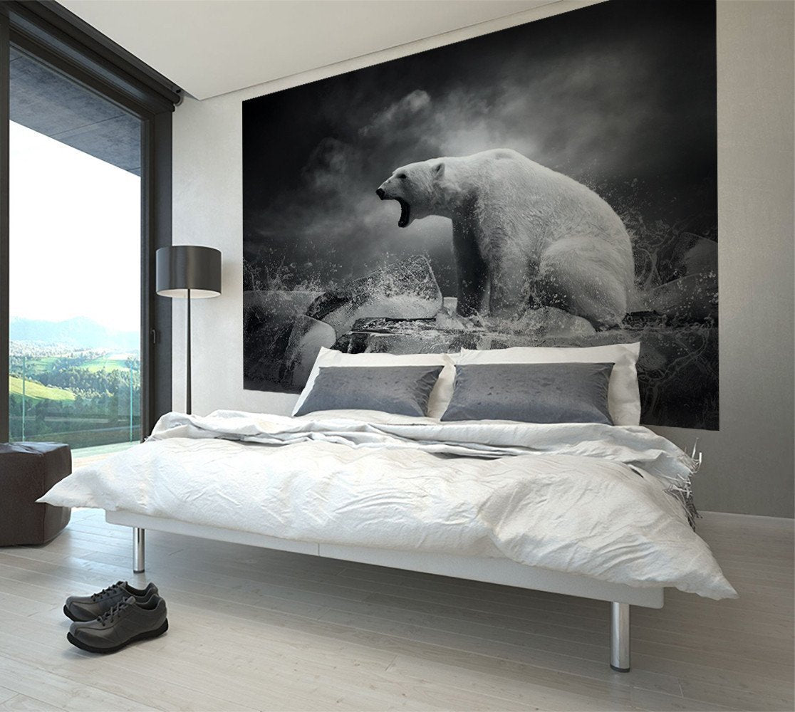 White Polar Bear on Ice Wall Mural