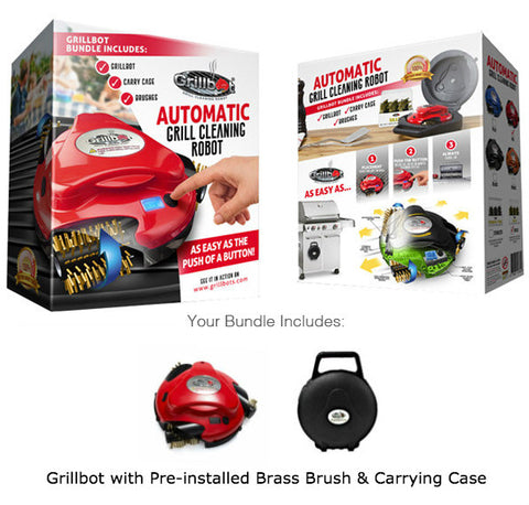 Red Automatic Grill Cleaner Bundle with Brass Brush & Black Grillbot Carrying Case