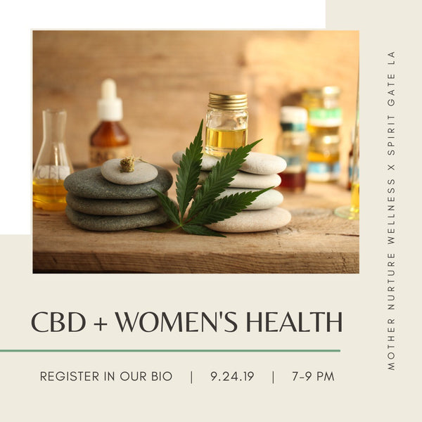 cbd skincare and womens health flyer showing cannabis and oils on table