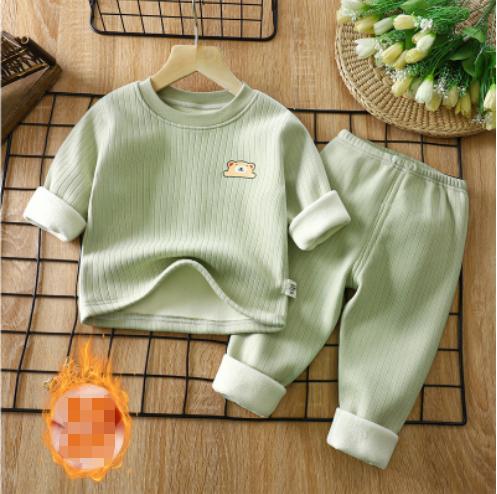 Children's warm suit plus velvet thickening autumn and winter new baby bottoming underwear middle-aged children's autumn clothes and long pants children's suit