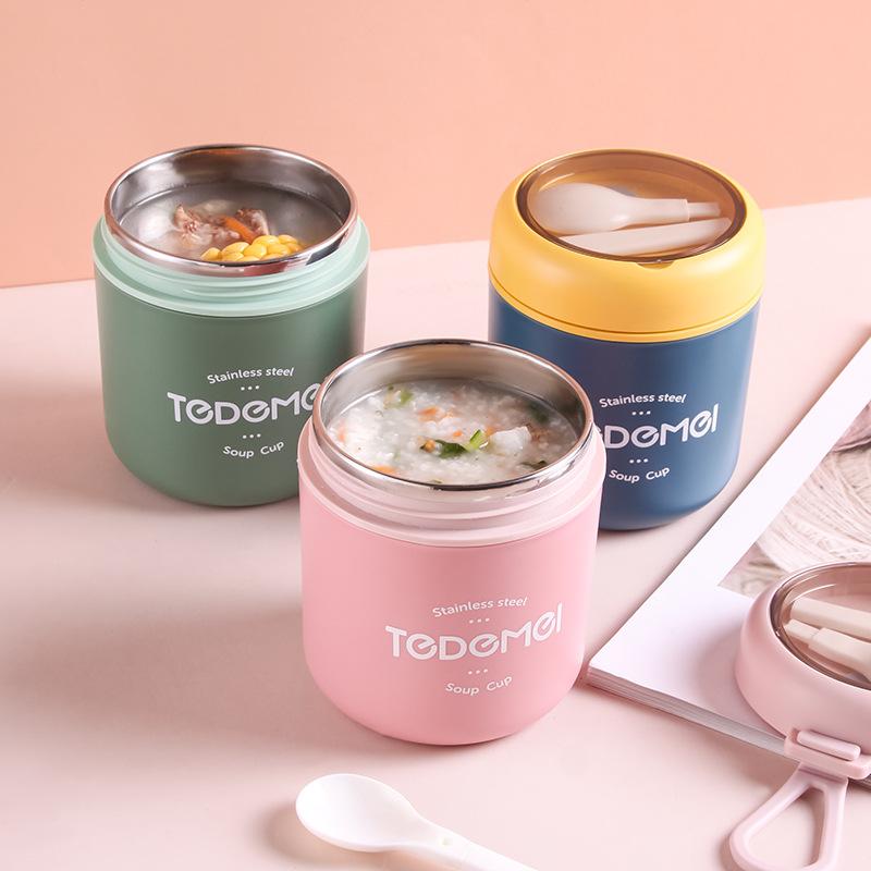 304 stainless steel insulation soup cup student portable breakfast milk cup with tableware