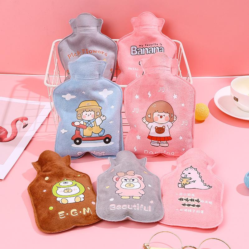 3 psc short plush hot water bag High density PVC cartoon flannel hand warmer to keep warm