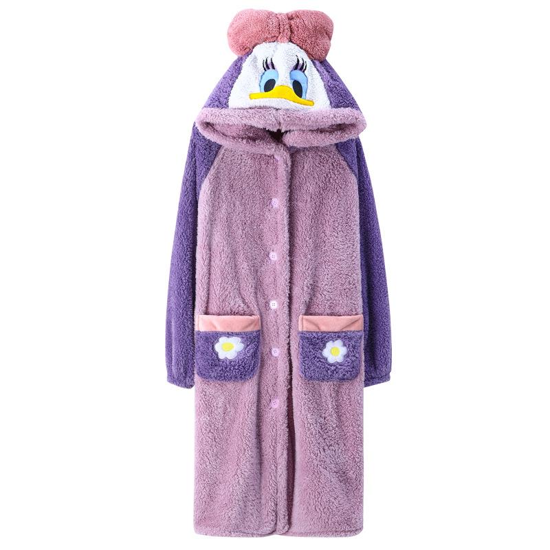 2022 autumn and winter coral fleece one-piece pajamas couple pajamas loose can be worn outside home clothes hooded winter