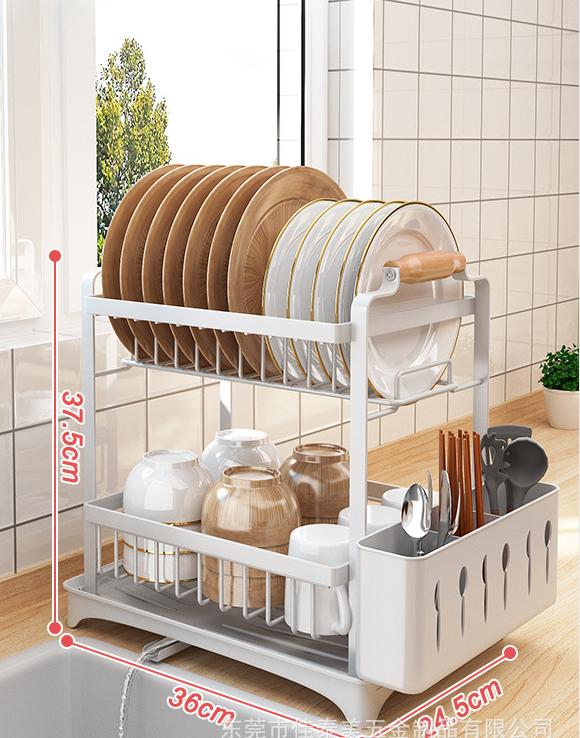 Double-layer dish rack kitchen knife and fork plate bowl rack rack countertop household foldable drain rack Transparent multifunctional rotating rack kitchen seasoning bottle fruit cosmetic storage rack