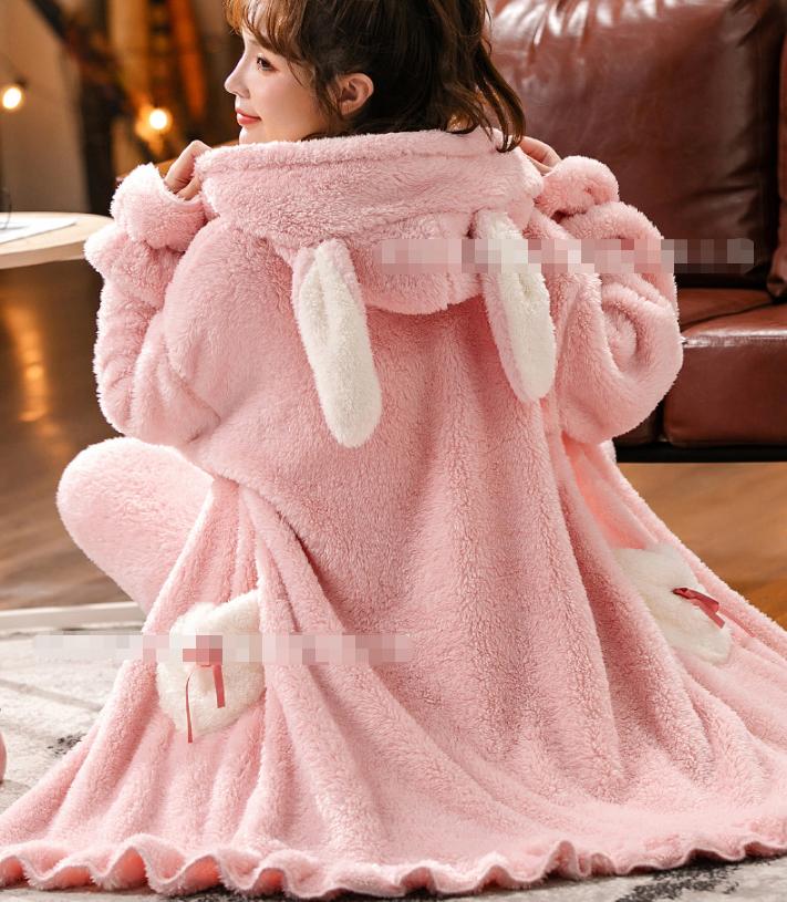 Autumn and winter new cute pajamas cartoon plush pajamas thickened flannel nightgown suit