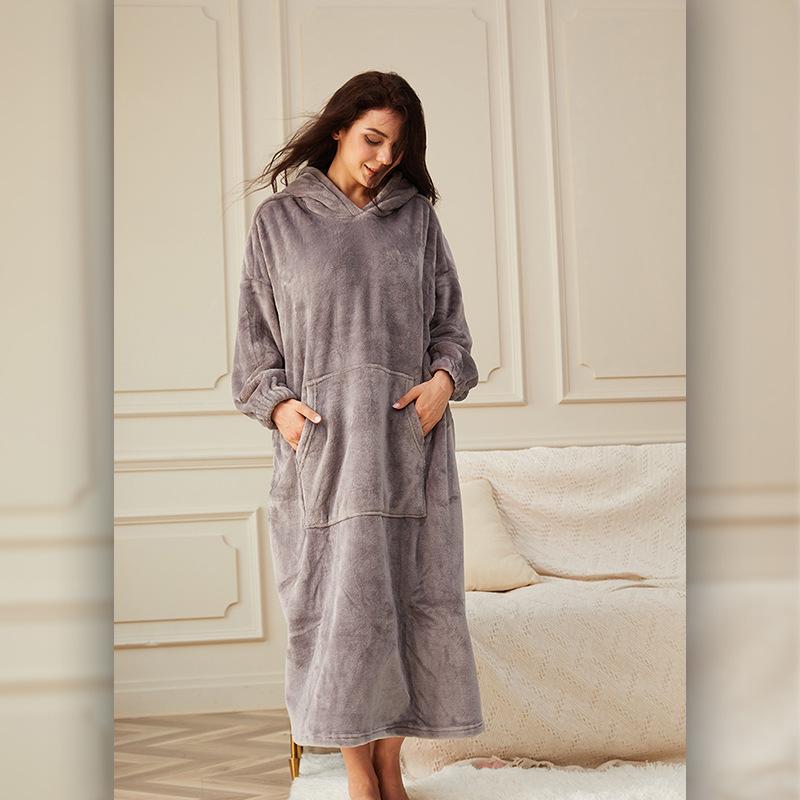Flannel nightgown women's lengthened and thickened one-piece pajamas women's winter warm nightdress home clothes women can go out
