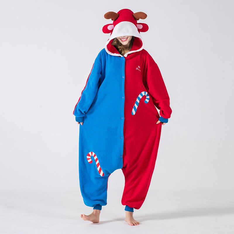 Autumn and winter new polar fleece Christmas series one-piece pajamas cute deer hooded