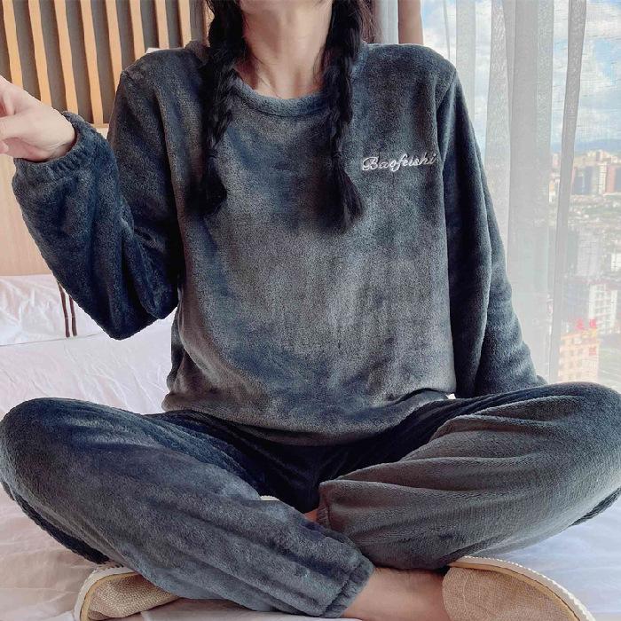 Pajamas women's spring, autumn and winter fairy letters warm set coral velvet thickened plus velvet flannel homewear suit