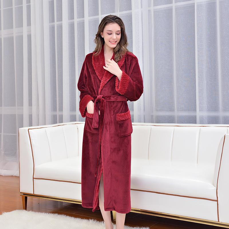 Flannel autumn and winter pajamas, long bathrobes, women's dressing gowns, pajamas, home wear