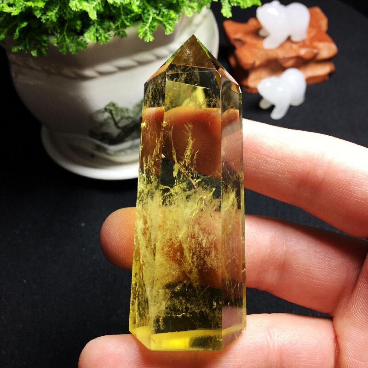 Citrine hexagonal single-pointed crystal column home decoration