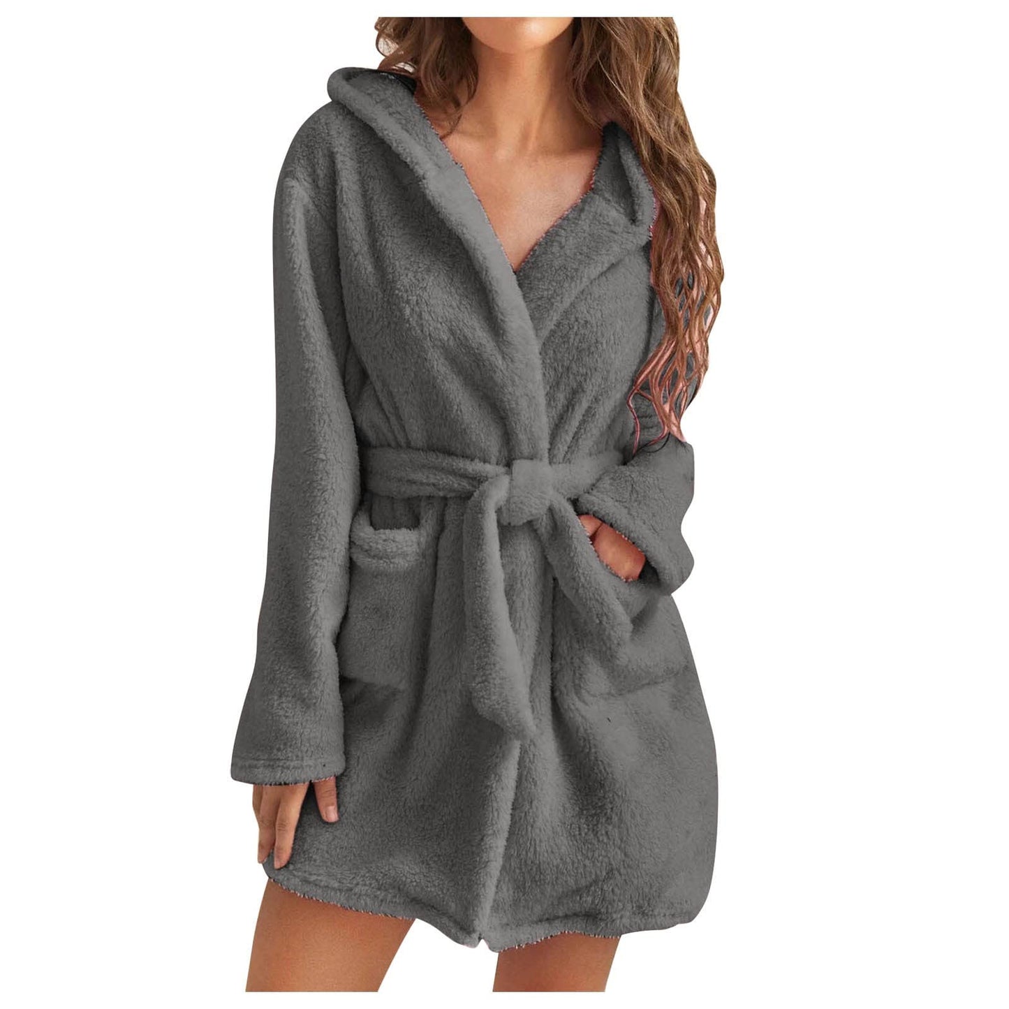 Generic Women's Hooded Fleece Bathrobe, Lightweight Soft Flannel Sleepwear, Fleece Hooded Bathrobe, Short Soft Bathrobe, Satin Nightdresses, Women's