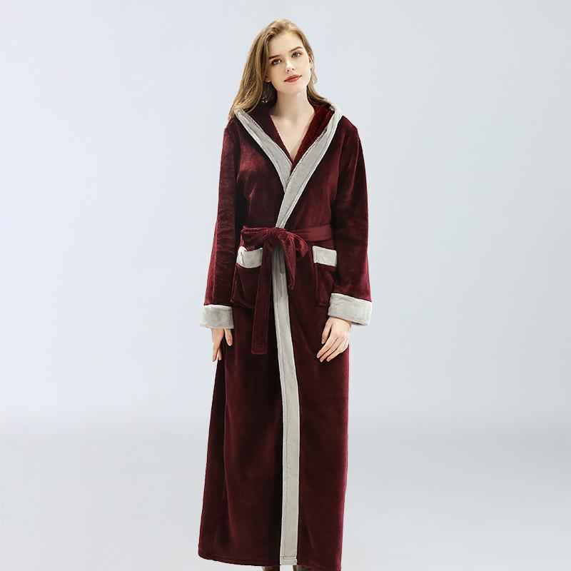 hooded nightdress women autumn winter dressing gown ladies long nightgown