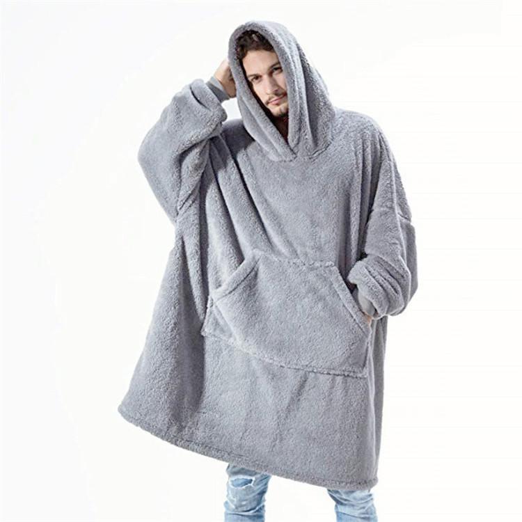 Autumn and winter comfortable loose double-sided fleece hoodie thickened and wearable blanket couple new home clothes