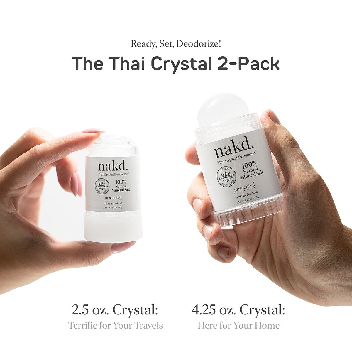 Nakd Thai Crystal Deodorant Stone 2 Salt Deodorant Crystal Sticks 4 25 Oz Regular 2 5 Oz Travel Size All Natural And Unscented Aluminum Free Deodorant For Women Men And Kids By Vasarii