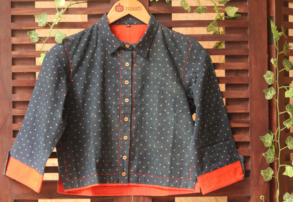 Blouse - Shirt Collar With Indigo - Henna Polka Dots
