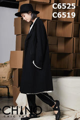C6525 Black x white lining long jacket