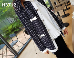 H3712 Black check knit cardigan