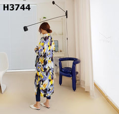 H3744 Skyblue x yellow long shirt