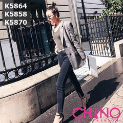 K5870 Black grey slit jeans