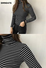 SMN6476 Turtle neck stripe tee