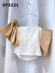 SY3221 Two tone puff sleeve blouse