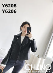 Y6208 Black PU leather biker jacket
