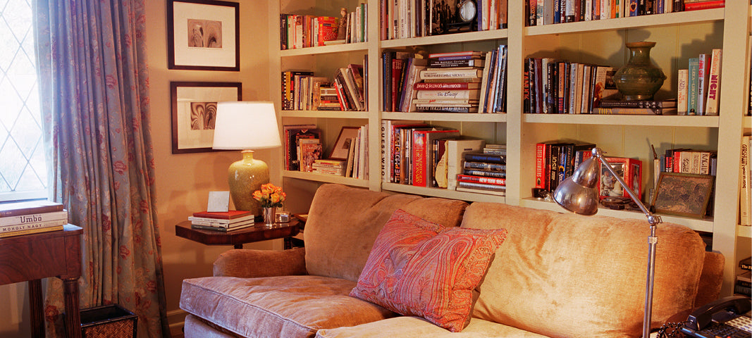 Living room with built-in shelves