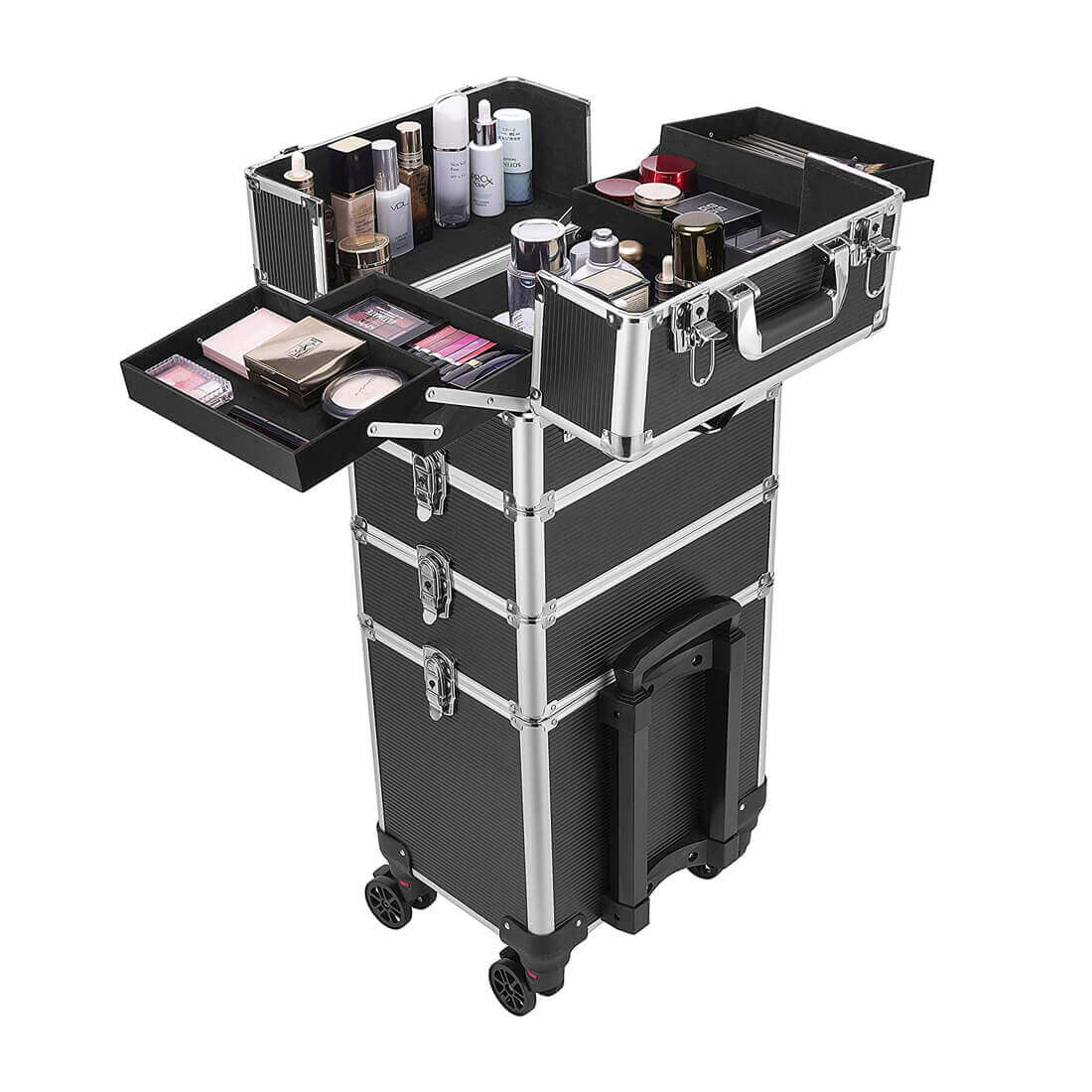 rijst trolleybus Meerdere VIVOHOME 4 in 1 Makeup Cosmetic Organizer Box Rolling Trolley
