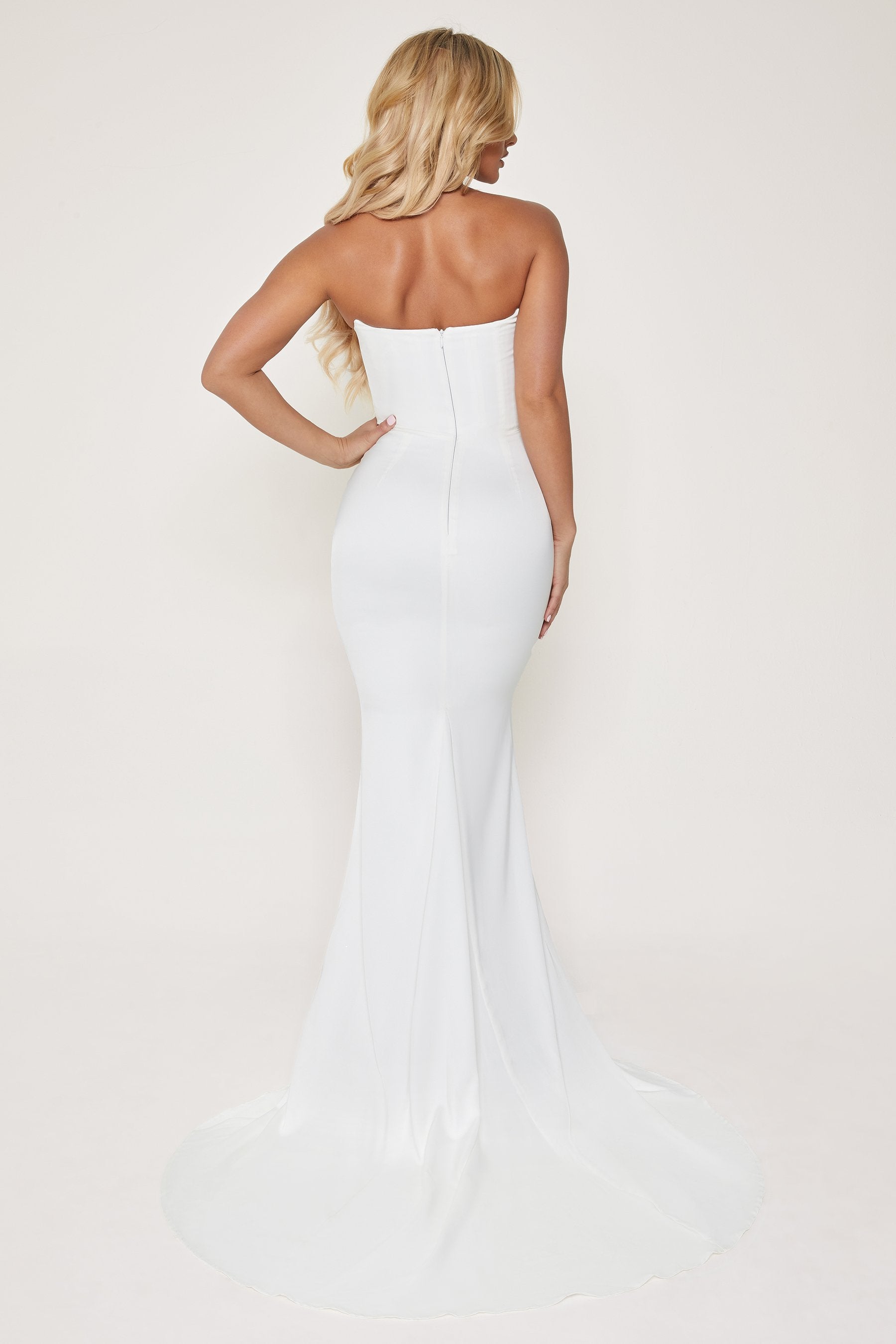 white fishtail gown