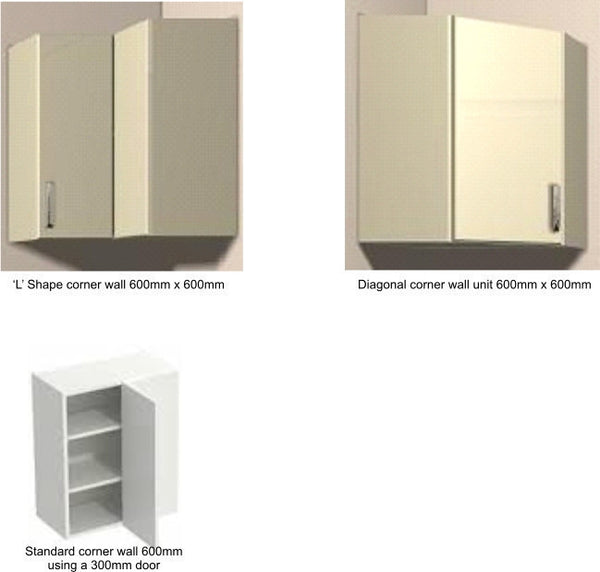 575mm High Single Corner Wall Units Gresham White