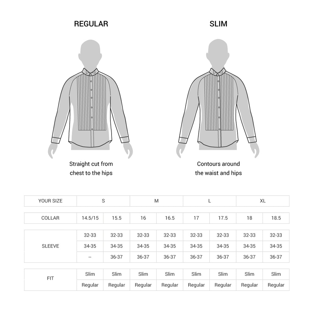 Coregami Tuxedo Shirt Size Chart Fit Guide