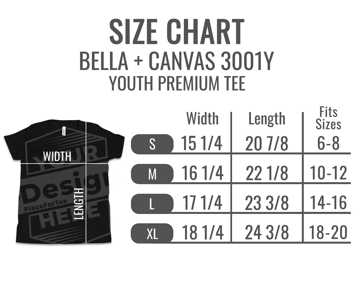 Size Chart Bella Canvas 3001y Placefortee